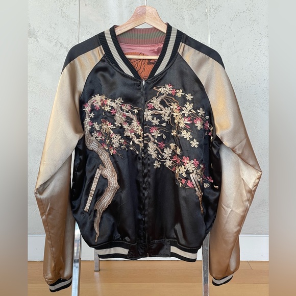 Jackets & Blazers - Reversible Satin Embroidered Bomber Jacket